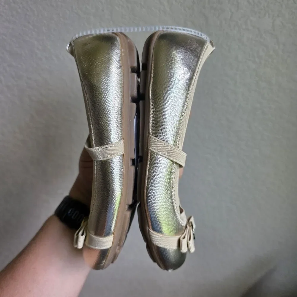 NWOT Michael Kors Gold Rover Lux Strap Ballerina Flats Mary Jane Girls Size 12